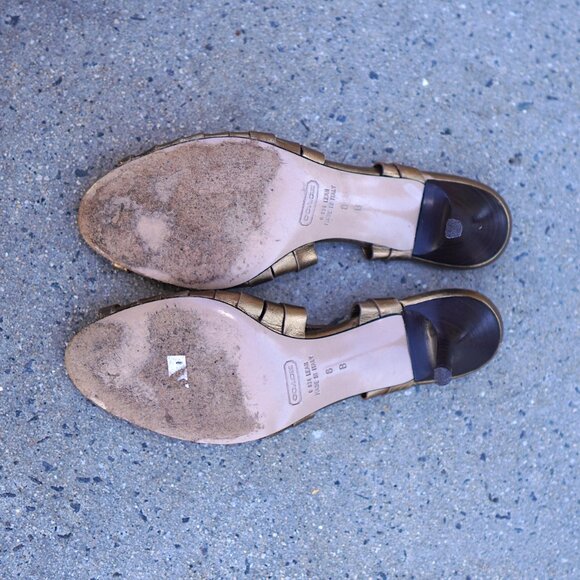 Coach Leah Slingback Kitten Heels 8 Metallic Bronze Leather Made in Italy - Picture 6 of 8